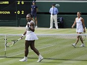 Serena Williamsov po vtzstv nad Barborou Strcovou v semifinle Wimbledonu.