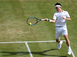 Japonec Kei Niikori bhem tvrtfinle Wimbledonu.