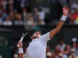 Srb Novak Djokovi bhem finle Wimbledonu.