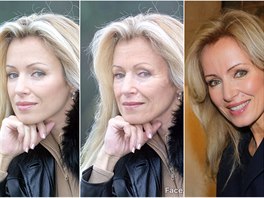Kateina Broová v 90. letech, po úprav v aplikaci FaceApp a v roce 2018