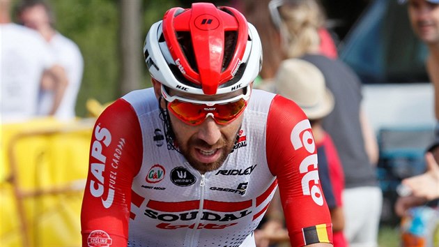 Belgian Thomas De Gendt z tmu Lotto Soudal jede v niku bhem osm etapy Tour de France.