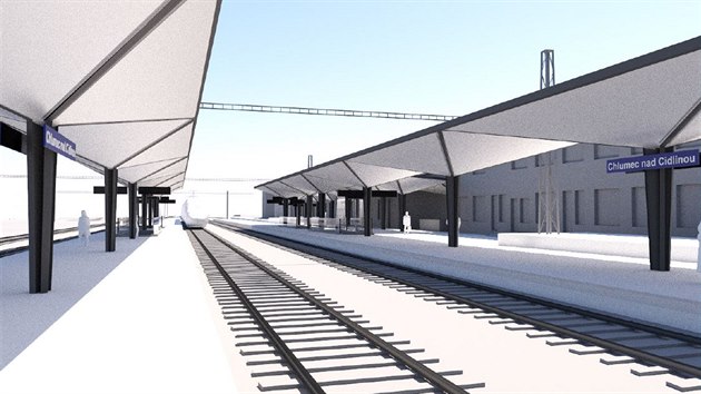 Vizualizace nového zastřešení v železniční stanici Chlumec nad Cidlinou