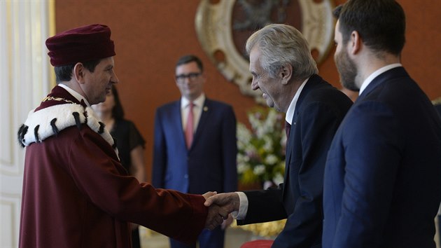 Prezident Milo Zeman jmenoval na Praskm hrad Martina Baree rektorem Masarykovy univerzity v Brn. (11. ervence 2019)