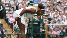 Serena Williamsová natvan reaguje bhem finále Wimbledonu.