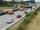 Nehoda polskho kamionu na dlnici D1 nedaleko Ostravy. (23. ervence 2019)