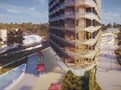 Green resort v Gruzii, vizualizace: fasádu hotelu tvoí píjemné lodie.