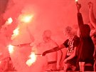 Píznivci Slavie zapálili ve druhém poloase ligového utkání s Olomoucí (1:0)...