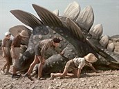 Scéna se stegosaurem je legendární. Natáelo se s modelem v ivotní velikosti.
