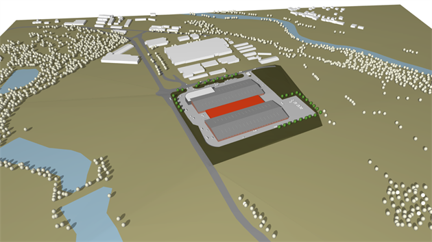 Vizualizace novho podniku ZOK System ve Svtl nad Szavou. Firma by zde na vce ne osmi hektarech ploch chtla vybudovat postupn ti vrobn haly i administrativn a logistick zzem.