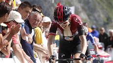 T̎KÁ CHVÍLE. Geraint Thomas v pijídí na vrchol Tourmaletu.