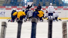 První trénink hokejistů Chomutova na ledě pod vedením Martina Štrby.