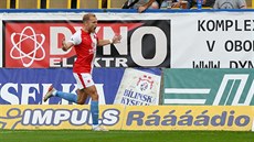 Slávistický útočník Mick van Buren slaví gól do teplické sítě.