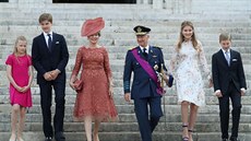 Belgická princezna Eleonore, princ Gabriel, královna Mathilde, král Philippe,...