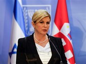 Chorvatsk prezidentka Kolinda Grabarov Kitaroviov na tiskov konferenci pi...