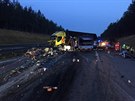 Nehoda dvou nákladních aut uzavřela dálnici D1 (1. srpna 2019)