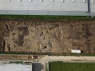 Pohled ze vzduchu na lokalitu archeologickho przkumu v prostjovsk...