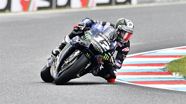 Maverick Viñales z týmu Monster Energy Yamaha během kvalifikace na MotoGP v Brně.