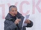 Ruská spisovatelka Lyudmila Ulitská na demonstraci v Moskv (10. srpna 2019)
