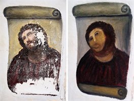 Freska Jeíe Krista z kostela ve panlském msta Borja. Oprýskané barvy se...