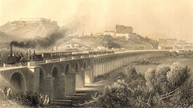 Historick pohled na Brno a takzvan Brnnsk nebo t Vdesk viadukt postaven podnikatelskm rodem Klein