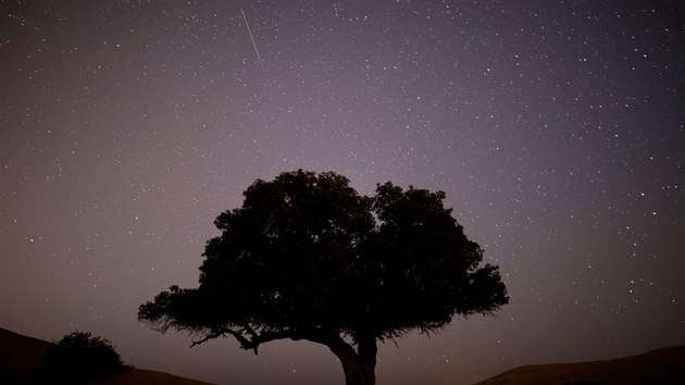 Jeden z meteor z roje Perseidy u msteka Micpe Ramon v Izraeli.