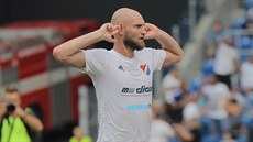 Tomáš Smola slaví čtvrtý gól Baníku Ostrava v zápase proti Bohemians.