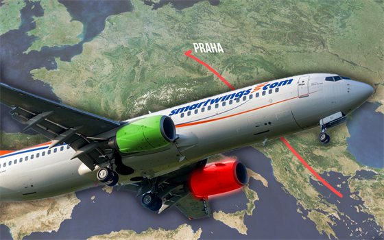 Let Smartwings s jedním funkčním motorem přes půl Evropy (ilustrační koláž)