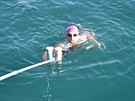 Plavkyn Markéta Pechová se snaí zdolat kanál La Manche (25. srpna 2019)