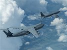 Americký letoun C-5M Super Galaxy doplňuje palivo za letu z tankeru KC-135