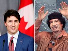 Kanadský premiér Justin Trudeau a bývalý libyjský vdce Muammar Kaddáfí
