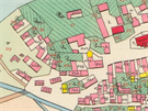 Císaský povinný otisk mapy Stabilního katastru z roku 1845. Zkoumané místo má...