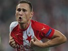 Slávistický obránce Jan Boil se raduje z gólu v odvet play off Ligy mistr...