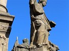 Poniená socha Sv. Prokopa na podbradském námstí. (26. srpna 2019)