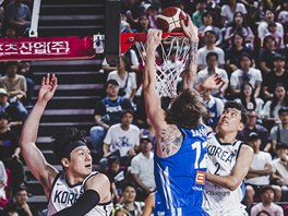 Ondej Balvn v ppravnm utkn eskch basketbalist proti Koreji.