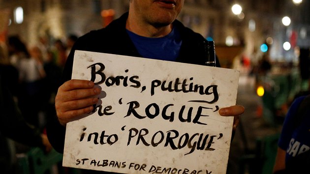 Natvan Britov vyli do ulic pot, co premir Boris Johnson uspl u krlovny Albty II. se dost o peruen zasedn parlamentu. (28. srpna 2019)