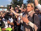 Protestu se zúastnila i opoziní politika Ljubov Sobolová. (31. srpna 2019)