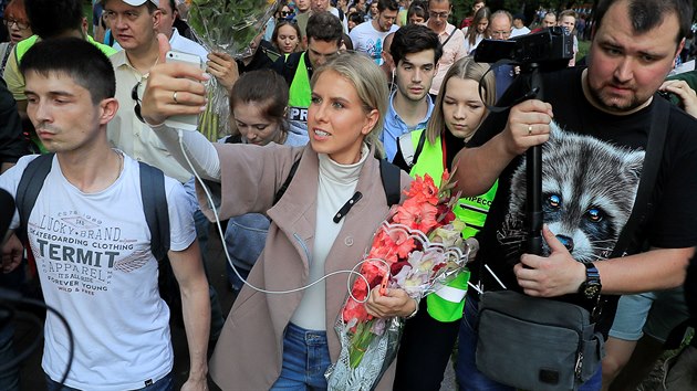 Protestu se zastnila i opozin politika Ljubov Sobolov. (31. srpna 2019)