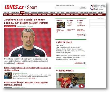 Tituln strana sportovn rubriky iDNES.cz v roce 2010
