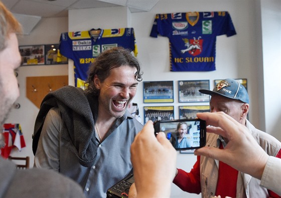 Jaromír Jágr na společné tiskové konferenci klubů HC Rytíři Kladno a HC Slovan...