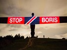 Protibrexitoví aktivisté promítají zprávy jako zastavte Borise na sochu v...