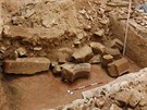 Objevy archeologů na hradě Helfštýn, na snímku  částečně odkrytá archeologická...