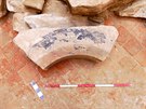 Objevy archeologů na hradě Helfštýn, na snímku detail části pískovcového...