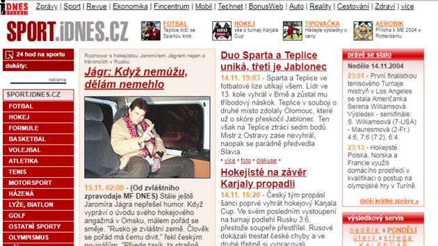 Titulní strana sportovní rubriky iDNES.cz v roce 2004