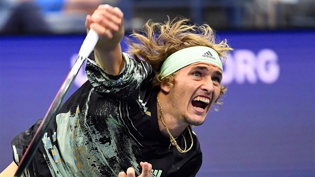 Nmec Alexander Zverev bhem osmifinle US Open.