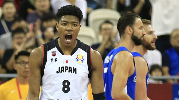 Japonsk mladk Rui Haimura se raduje z trefy proti esk reprezentaci.