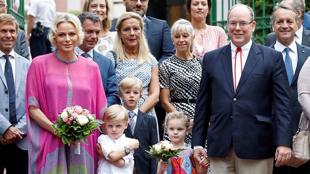 Monacká kněžna Charlene, princ Jacques, princezna Gabriella a kníže Albert II. (Monako, 6. září 2019)