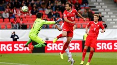 Admir Mehmedi (uprosted) stílí druhý gól výcarska v utkání kvalifikace na...