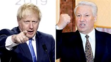 Britský premiér Boris Johnson a bývalý ruský prezident Boris Jelcin.