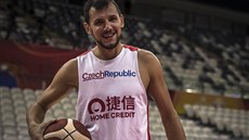 Jakub Šiřina na tréninku českých basketbalistů před zápasem s Tureckem.