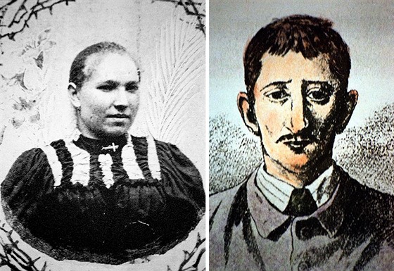 Anežka Hrůzová (na domnělé fotografii) a její údajný vrah Leopold Hilsner